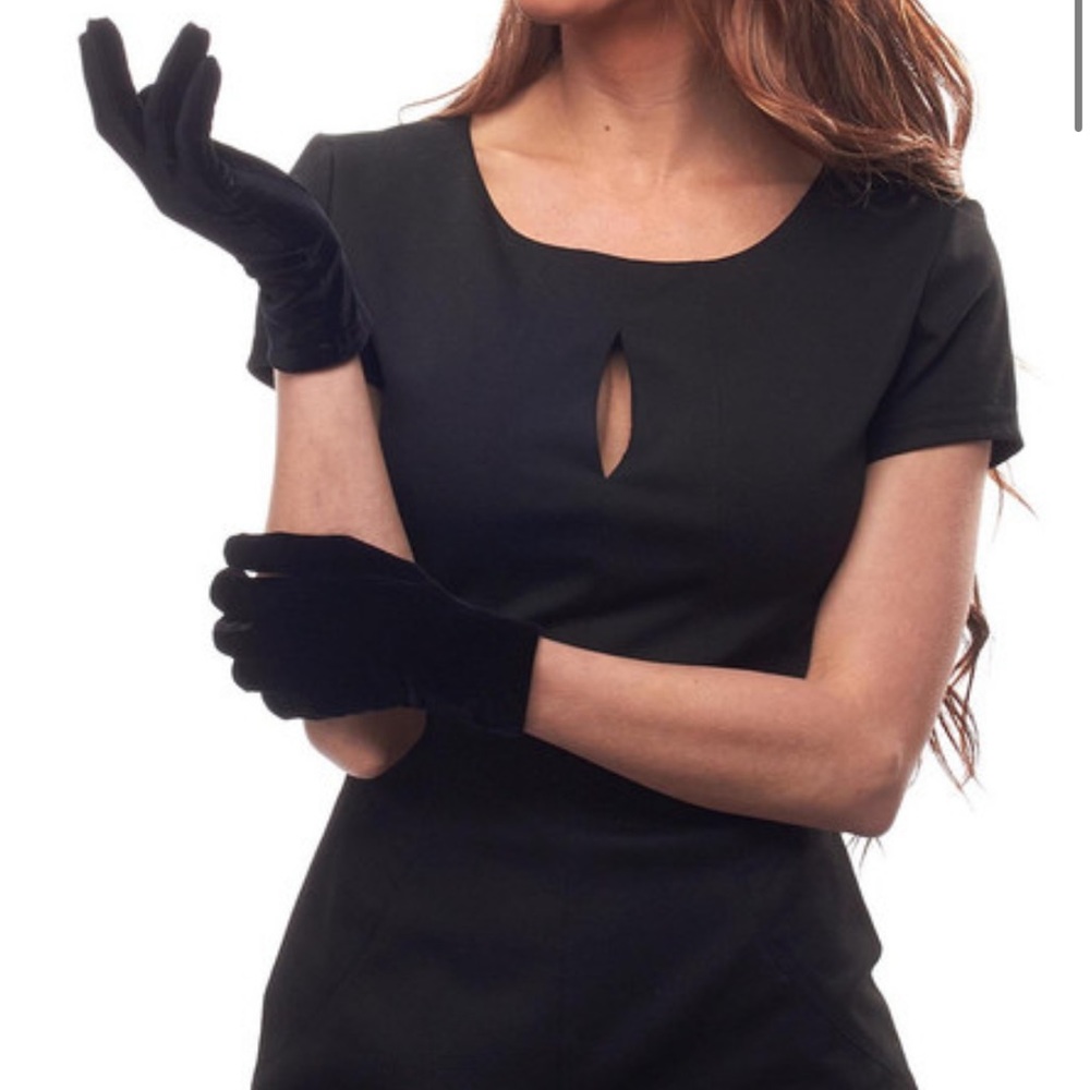 Black velvet short wrist gloves
